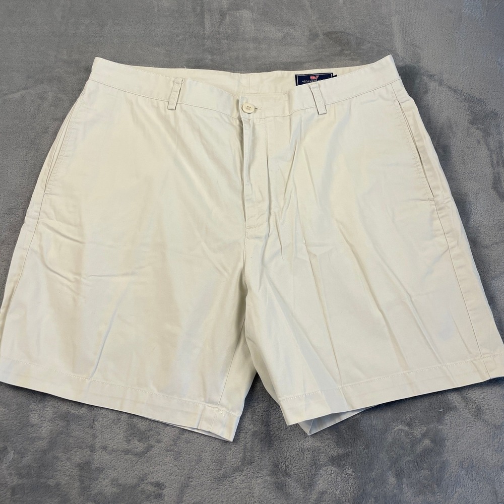 Vineyard Vines Mens 38 Club Shorts Off White Cotton Twill Flat Front Preppy
